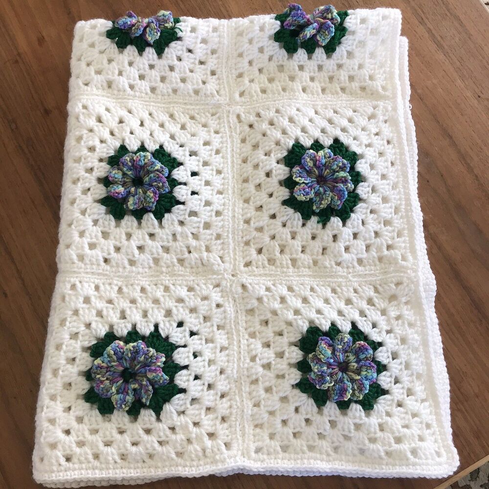 Flower Afghan Crochet Blanket 45x37